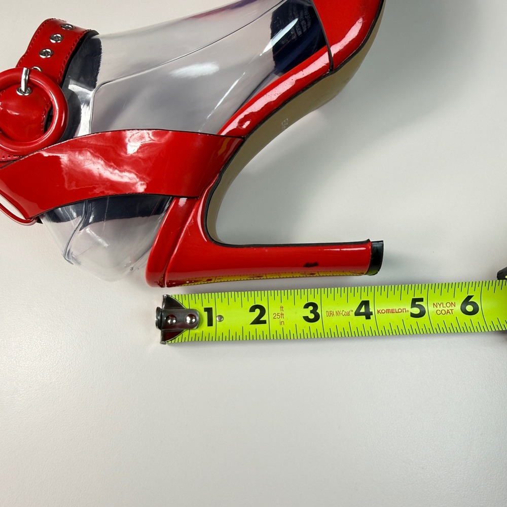 Express Womens Size 7 Red Patent Grommet Ankle Strap Chunky High Heel Sandals - Picture 10 of 13